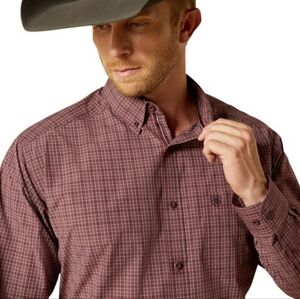 NWT Ariat Pro Travis Burgundy Plaid Long Sleeve Rodeo Shirt Size Large